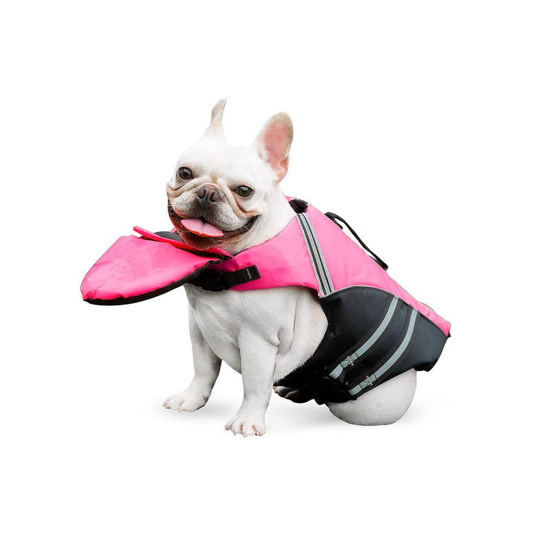 Mklhgty French Bulldog Life Jacket with Floating Plate and Reflective Stripes, Ripstop Pet Life Vest Dog Lifesaver for Welsh Corgi, Pug Swimming and Boating(Chest Girth: 17"-30" Weight: 17-28LB) Pink - PawsPlanet Australia