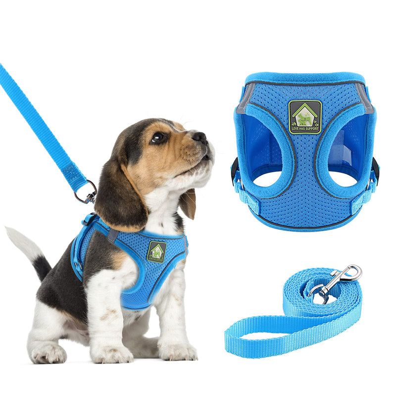 Gomyhom Reflective Dog Harness - All Weather Mesh, No Choke No Pull Breathable Air Pet Harness Vest with 1.5 Meter Rope, Easy Control for Small Dogs & Cats Light Blue XS(Chest: 10.2-11.4'') - PawsPlanet Australia