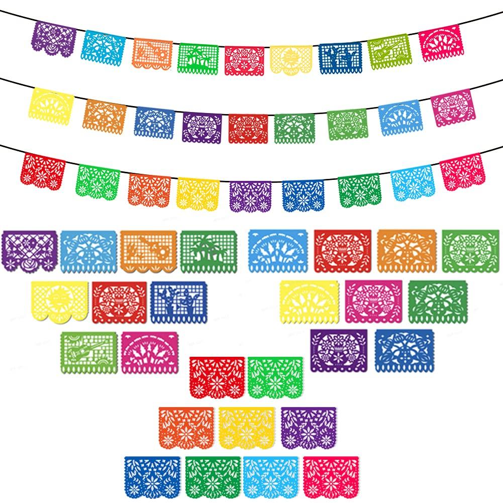 DomeStar Fiesta Banners, 3PCS 18FT Fiesta Garland Mexican Banners Plastic Papel Picado Mexican Party Decorations - PawsPlanet Australia