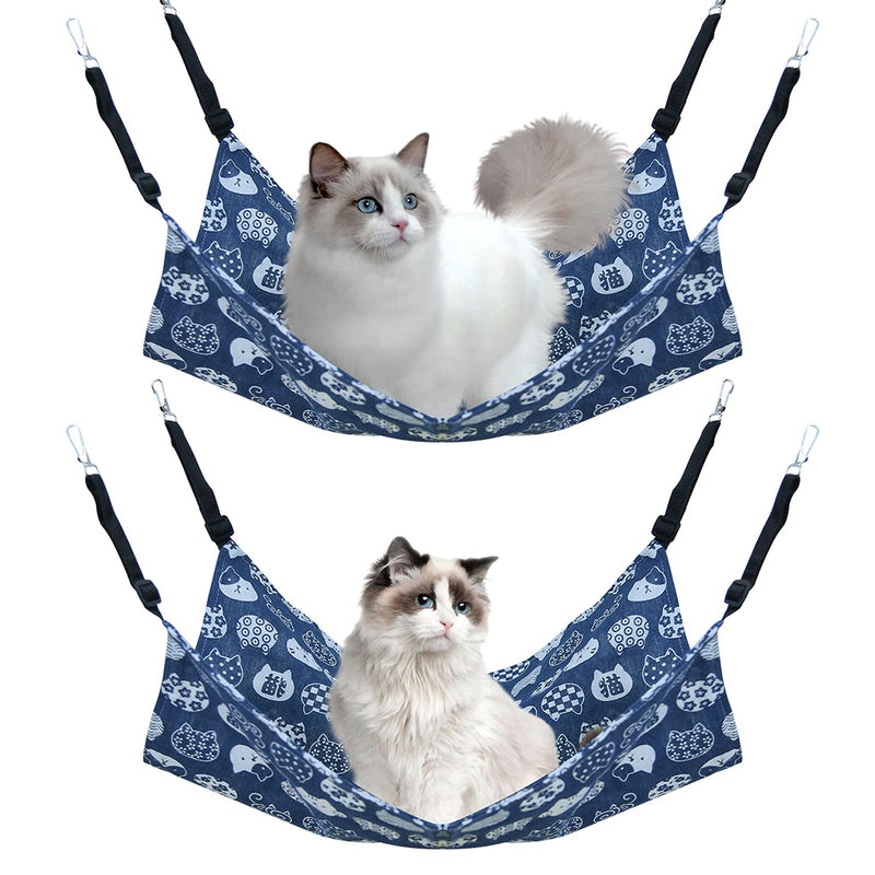 FOUFLY 2Pcs Cat Hammock, Double-Sided Printing Adjustable Strap Cat Hanging Hammock Pet Cage Hammock for Cats/Kitten/Puppy/Small Dogs/Rabbits/Other Small Animals-Blue Blue(2Pcs) - PawsPlanet Australia