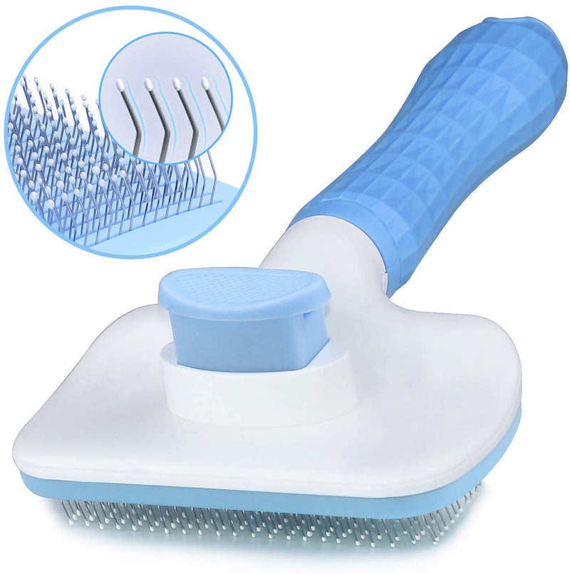 Self Cleaning Slicker Brush for Dogs and Cats,Pet Grooming Tool,Removes Undercoat,Shedding Mats and Tangled Hair ,Dander,Dirt, Massages particle,Improves Circulation blue-1 - PawsPlanet Australia