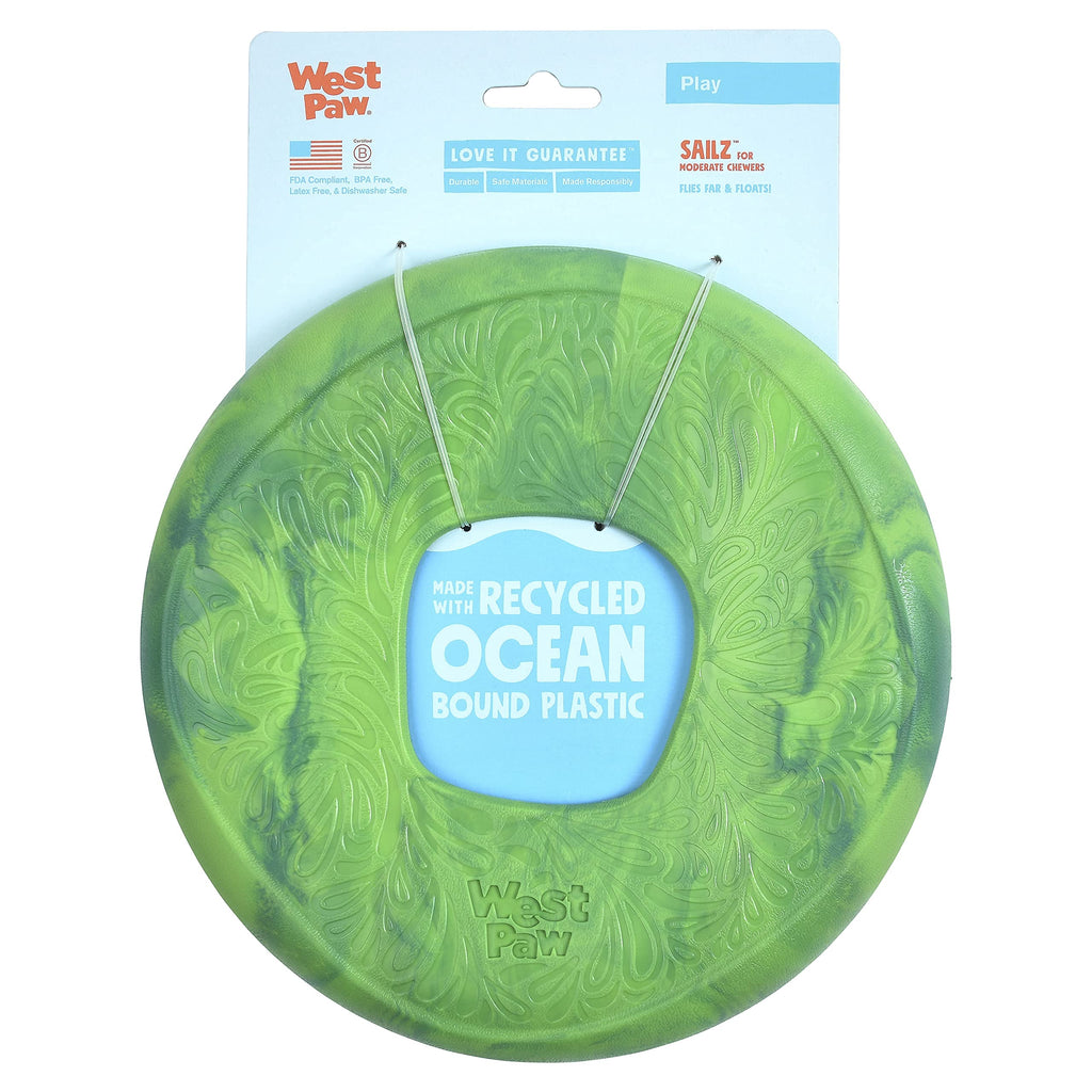 West Paw Seaflex Sailz Dog Toy Flying Disc – Machine Washable Dog Toys for Moderate Chewers – Eco-Friendly Zogoflex Toys for Dogs – Perfect for Gnawing, Fetch, Catch, Pet Training – 3 Colors Emerald - PawsPlanet Australia