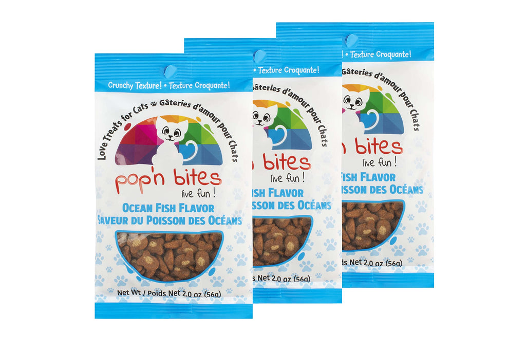 POP'N BITES - Ocean Fish - Contains 3 Packages of 3.5 oz per Package. Cat Treat Made in USA Highly Digestible Irresistible Flavors Special Box with 3 Value Packs - PawsPlanet Australia