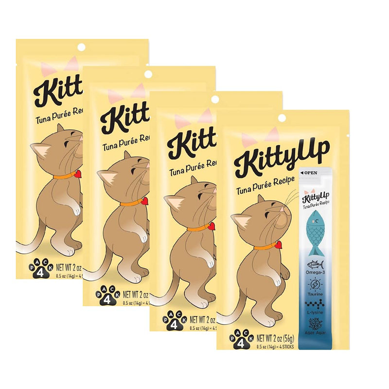 Kitty Up - Lickable Cat Treat Pouches for Indoor Cats - All Natural Tuna Puree Tube Treats - Limited Ingredient - Grain Free with Lysine - 16 Tubes .05 oz ea. 4 Pack (16 Tubes) - PawsPlanet Australia