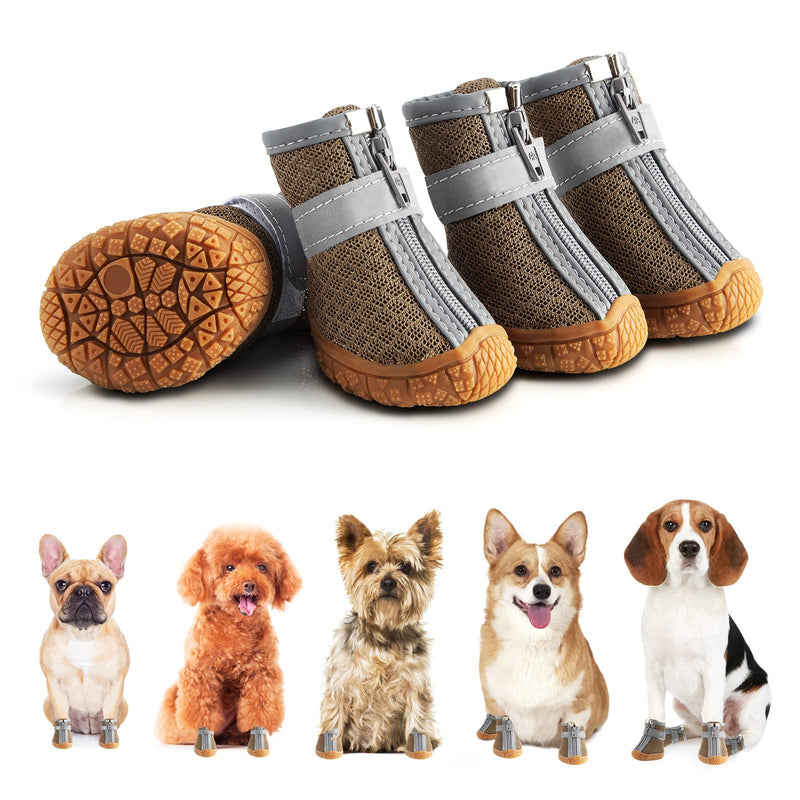 Dog Booties Breathable Dog Hiking Shoes Dog Boot for Small Size Dogs, Puppy Shoes for Hot Pavement Winter Snow 4PCS #1 (width 1.10 inch) for 2.2-6.6 lbs Army Green - PawsPlanet Australia