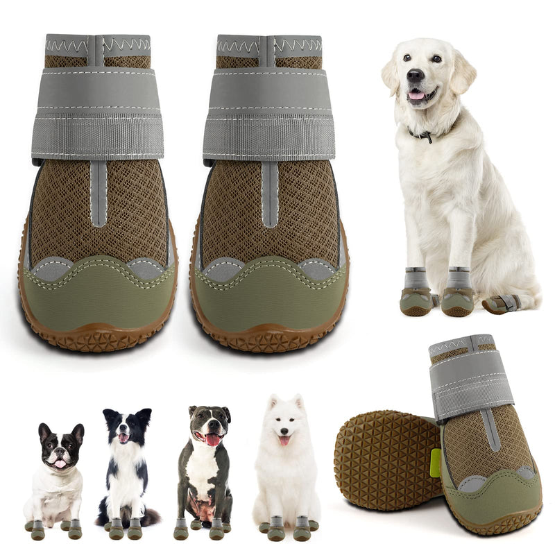 Dog Booties for Hot Pavement Waterproof Breathable Dog Summer Shoes Dog Boot for Small Medium Large Dogs, Puppy Shoes Paw Protector for Hiking 4PCS #1 (width 1.57 inch) for 10-23 lbs Army Green - PawsPlanet Australia