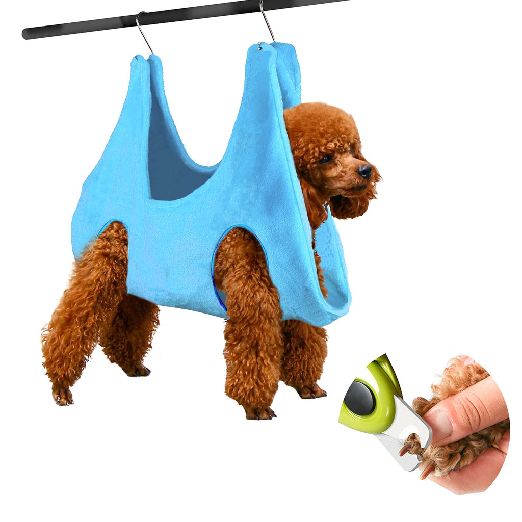 LMTIC Dog Grooming Hammock,Pet Hammock Helper for Dog and Cat Nail Trimming,Dog Nail Harness Hanging,Pet Restraint Harness Bag for Dogs Cats Bathing Trimming Nail Clipping Small Blue - PawsPlanet Australia