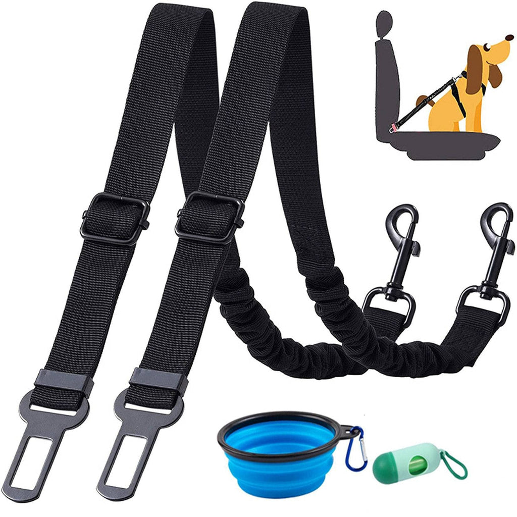 Dog Seat Belt for Car, 2 Packs Adjustable Pet Dog Cat Car Seat Belt Clips Safety Leads Strong Nylon & Elastic Pet Seat Belt Vehicle Seatbelt Harness Retractable Dog Car Seatbelts-Black black - PawsPlanet Australia