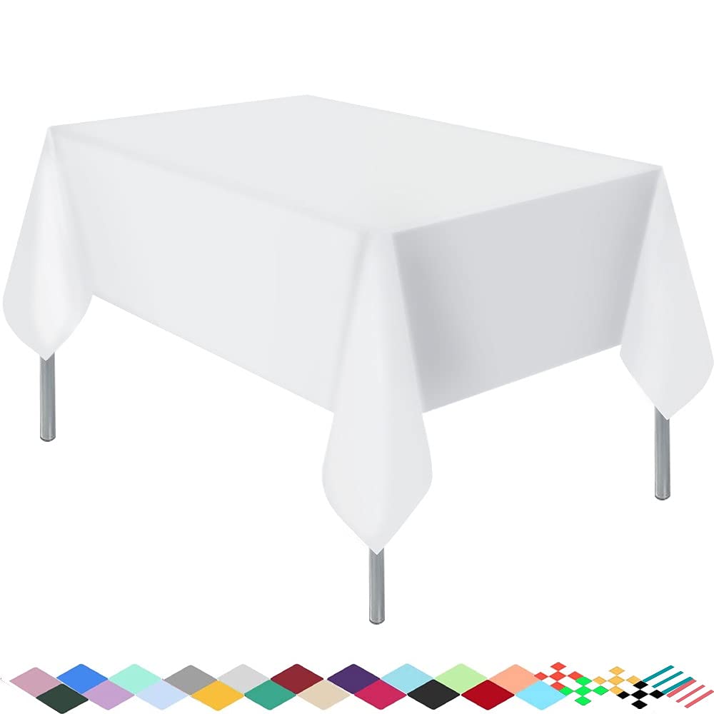 3 Pack Premium Disposable Plastic Tablecloth (54" x 108”) for Party Decoration, Rectangle Waterproof Table Cover for Christmas, Kitchen Dining, Outdoor Picnic, Wedding, Banquet, White 3 Pack Rectangle - PawsPlanet Australia