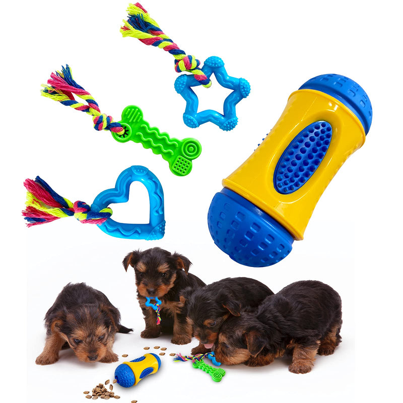 4 Pack Puppy Teething Chew Toys for Small Dogs 2-8 Months-Soothes Itchy Teeth and Painful-Dog Teeth Cleaning-Dog Chew Toys with Rope and Food Treat Dispensing Ball - PawsPlanet Australia