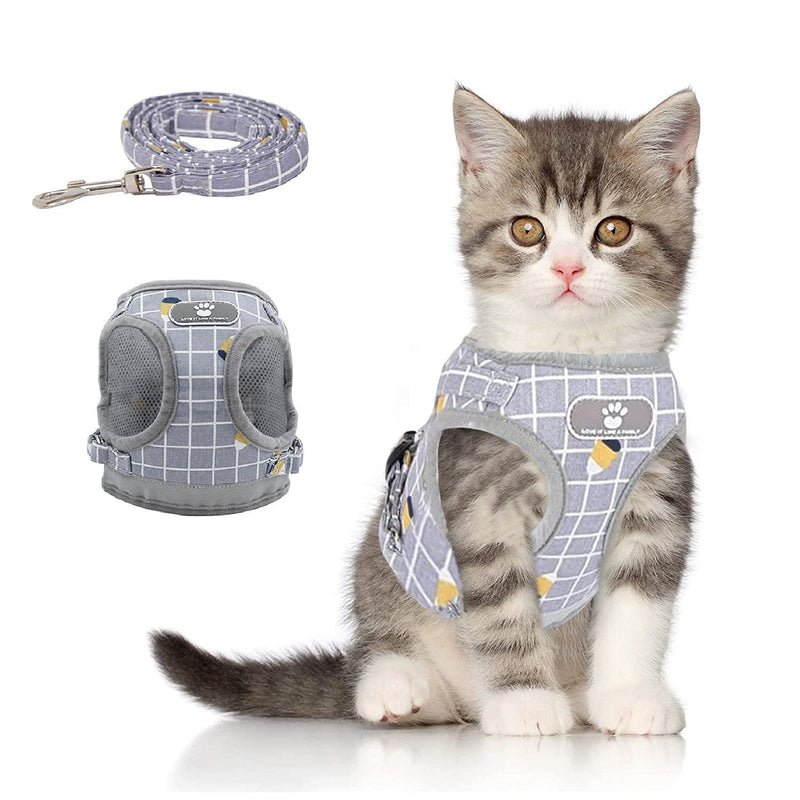 iZiv Cat Harness and Leash Set for Walking Escape Proof,Soft Mesh Harness Adjustable Kitten Harness with Reflective Strips, Step-in Comfortable Outdoor Vest Harness Grey XS(Chest:9.5"-10.6") - PawsPlanet Australia