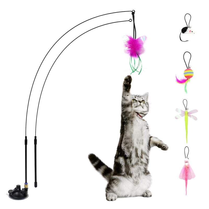 Pumpkii Pet Robot Teaser Set, Cat Interactive Feather Toy, One Holding Cat Stick, One Kitten Teaser Wand with Suction Cup, 5 Replacement Heads, Indoor Game Chasing Practice - PawsPlanet Australia