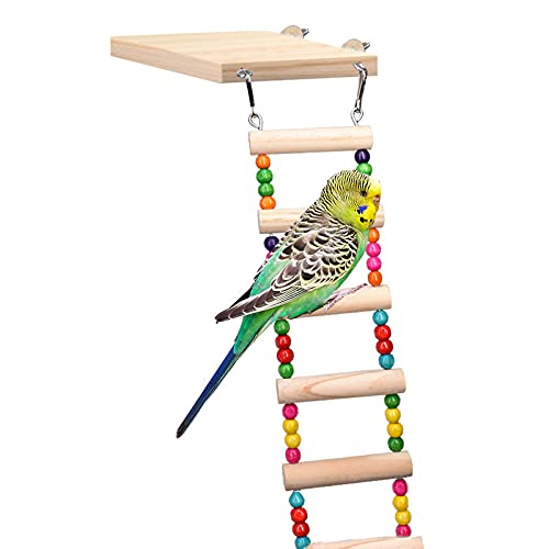 Bird Ladder Toys, Wood Parrot Bird Perch Stand Platform with 8 Ladders Swing Bridge for Pet Training Playing, Flexible Birds Cage Accessories Decoration for Cockatiel Parakeet - PawsPlanet Australia