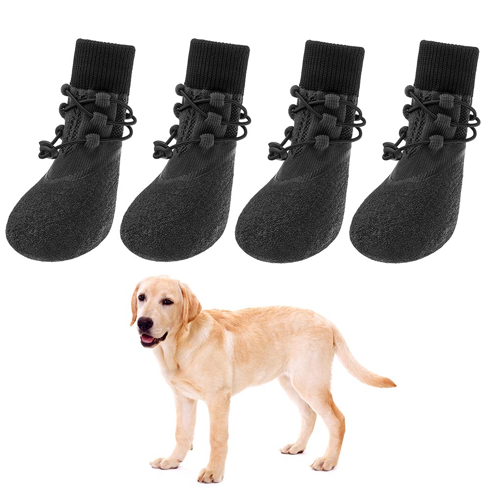 KOOLTAIL Anti-Slip Dog Boots 4 Packs - Adjustable Dog Socks with Shoelace, Waterproof Dog Sock Shoe for All Seasons, Super Durable Pet Paw Protector for Indoor and Outdoor, Medium and Large Dogs - PawsPlanet Australia