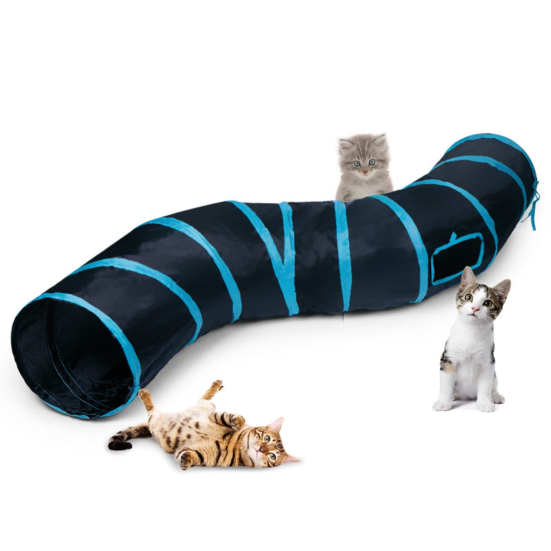 Sheldamy S-2-Way Cat Tunnels for Indoor Cats, Collapsible Cat Play Tunnel, Interactive Toy Maze Cat House with 1 Play Ball for Cats, Puppy, Kitty, Kitten, Rabbit Blue & Black - PawsPlanet Australia