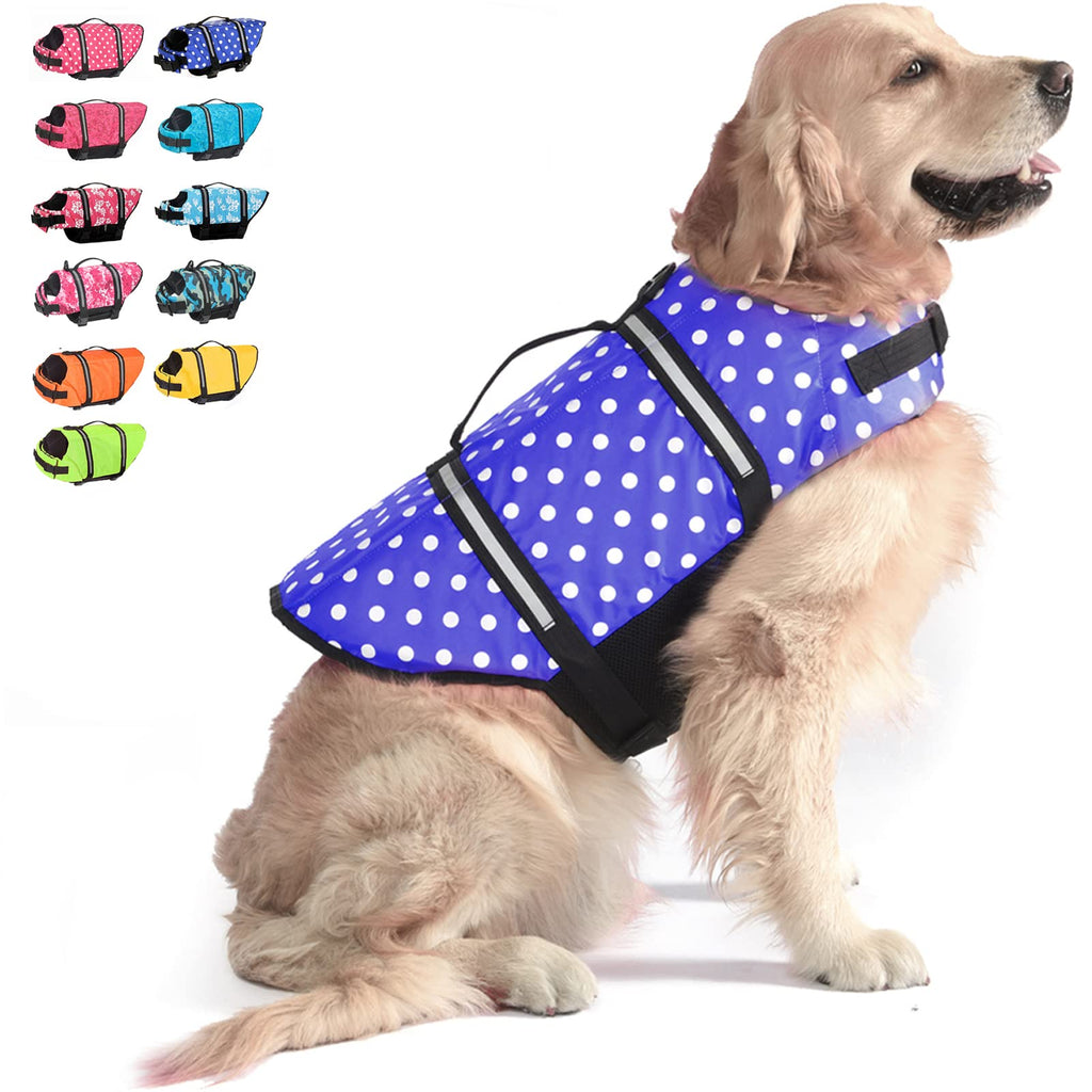 Dogcheer Ripstop Dog Life Jacket, Reflective & Adjustable Dog Swim Life Vest for Swimming Boating, Puppy Life Jacket Pet Floatation Vest PFD with Rescue Handle for Small Medium Large Dogs XX-Small(Chest Girth 28-35cm/11-13.78") Blue dot - PawsPlanet Australia