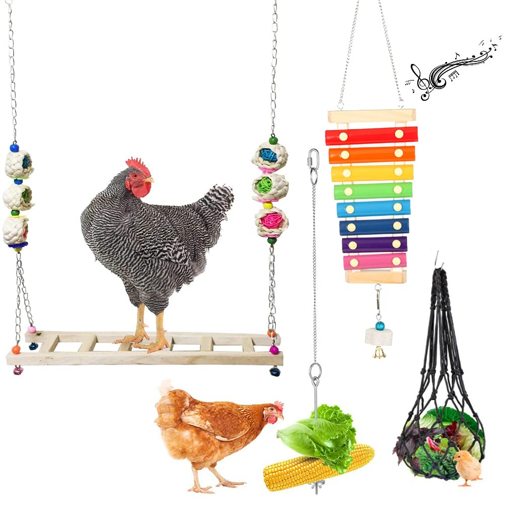 Chicken Toys Chicken Swing and Chicken Bird Xylophone Toy for Poultry Run Rooster Hens Chicks Pet Parrots Macaw Stress Relief for Birds 4 Pcs - PawsPlanet Australia