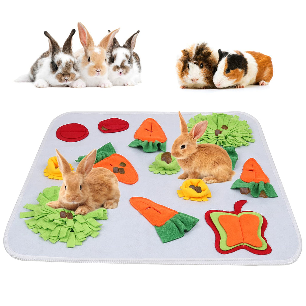 GINDOOR Rabbit Foraging Mat, Interactive Feed Game for Boredom, Polar Fleece Pet Snuffle Pad Bed Treat Dispenser for Rabbits Bunny Guinea Pigs Chinchillas Ferrets 60*60CM - PawsPlanet Australia