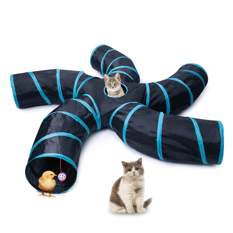 EGETOTA Cat Tunnel for Indoor Cats Large, with Play Ball S-Shape 5 Way Collapsible Interactive Peek Hole Pet Tube Toys, Puppy, Kitty, Kitten, Rabbit Blue & Black - PawsPlanet Australia