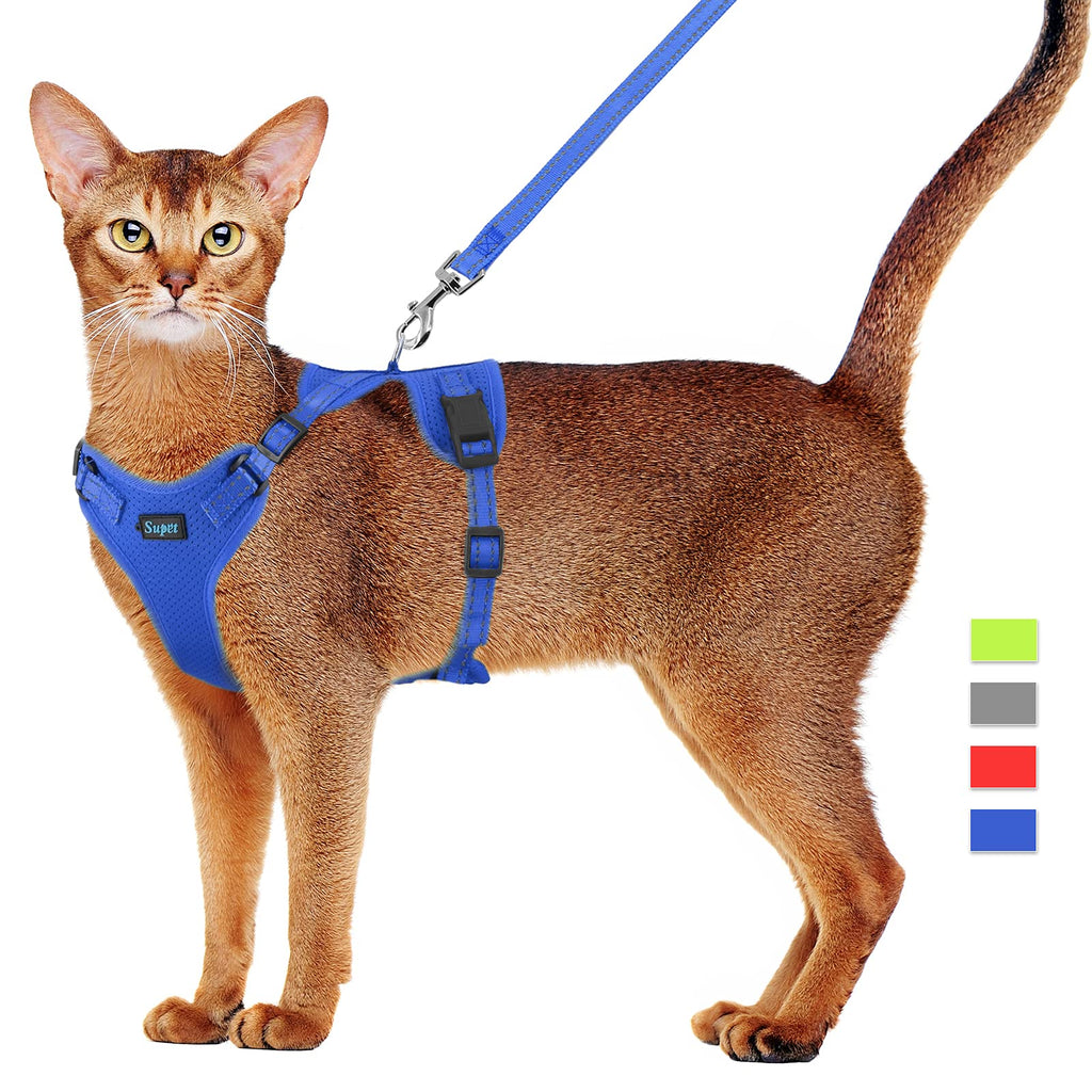 Cat Harness and Leash Set Escape Proof Kitten Harness Adjustable Cat Vest Harness with Reflective Trim Universal Cat Leash and Harness for Cats/Puppies Outdoor Walking Small (Chest: 13.7" - 15.7") Blue - PawsPlanet Australia