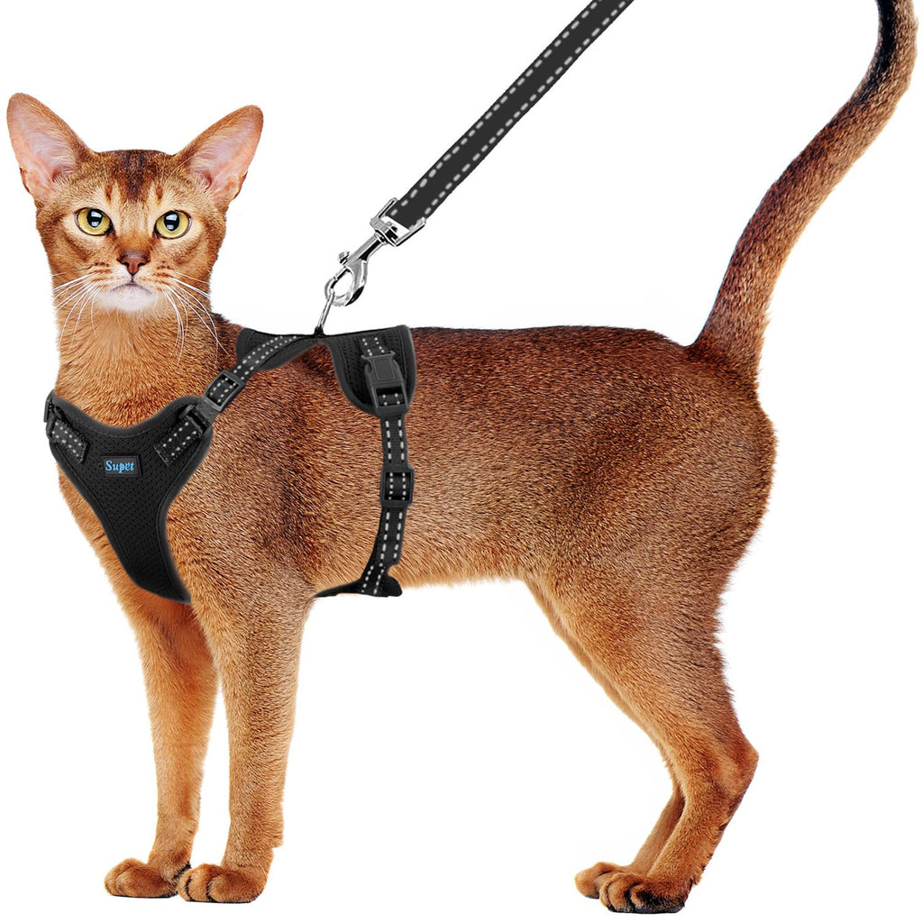 Cat Harness and Leash Set Escape Proof Small Animal Leashes Adjustable Cat Vest Harness with Reflective Trim Universal Cat Leash and Harness for Cats/Puppies Outdoor Walking Small (Chest: 13.7" - 15.7") Black - PawsPlanet Australia