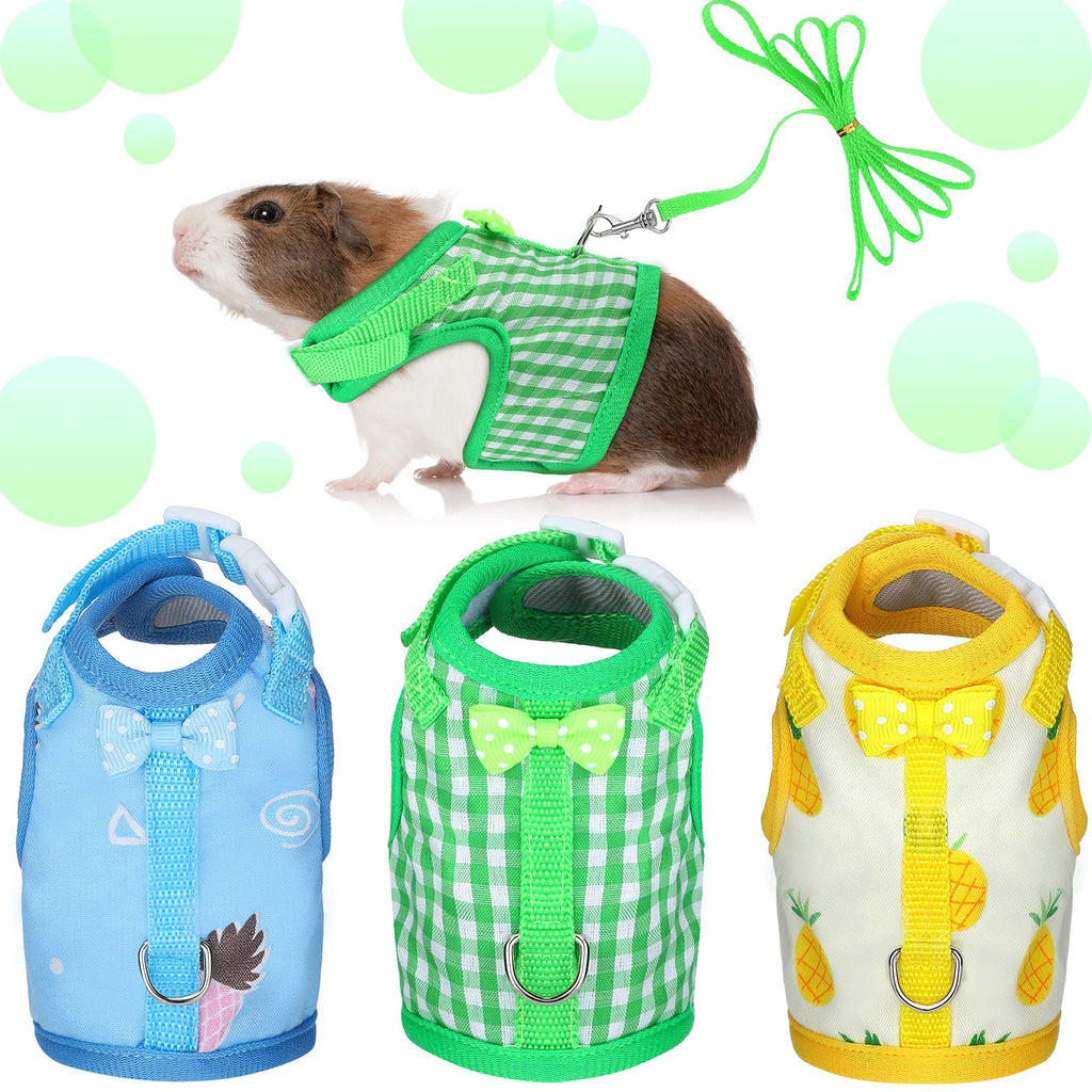 3 Pieces Guinea Pig Harness with Leash Small Pet Harness Fruit Plaid Pattern Adjustable Padded Walking Vest for Pet Hamster Ferret and Squirrel Small Animals (Pineapple, Blue, Green Plaid, Medium) Pineapple, Blue, Green Plaid - PawsPlanet Australia