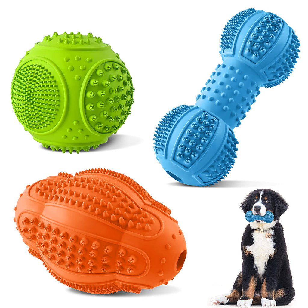 Dog Chew Toys, Dog Toys for Aggressive Chewers Large Breed, Multifunctional Teeth Cleaning and Gum Massage, Tough Dog Toys with Natural Rubber for Large and Medium Small Dog Blue-Green-Orange - PawsPlanet Australia