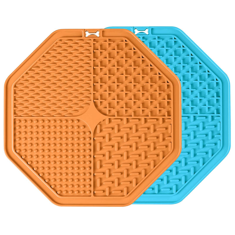 Dog Licking Mat Slow Feeder Pad,Udofine [2 PCS] Pet IQ Treat Mat Large Size Dog Lick mat for Anxiety Dog Cat Lick Bathing,Grooming,and Training Mat Snuffle Mat Toys Calming Mat,BPA-Free -7.9 inch NEW 2PACK- Orange+Blue - PawsPlanet Australia