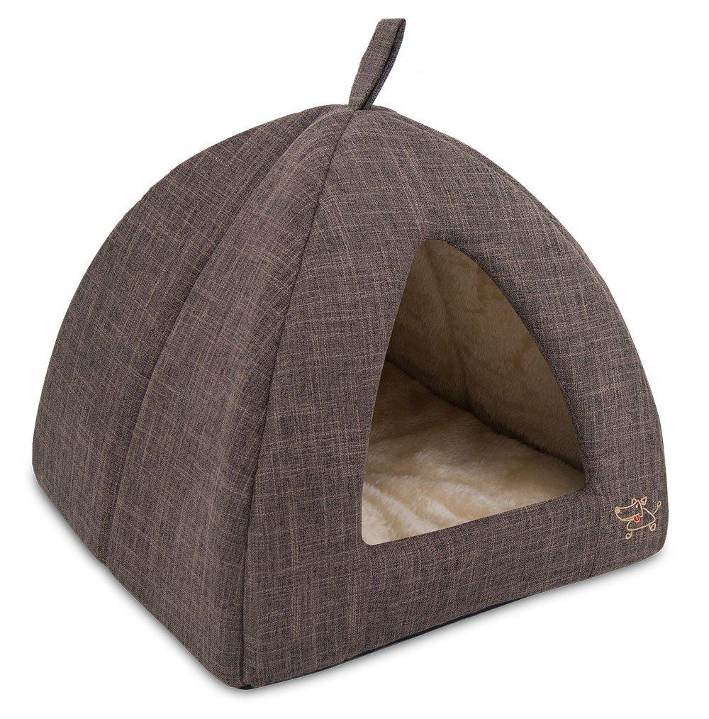 Best Pet Supplies Pet Tent Soft Bed for Dog and Cat 16" x 16" x H:14" Brown Linen - PawsPlanet Australia