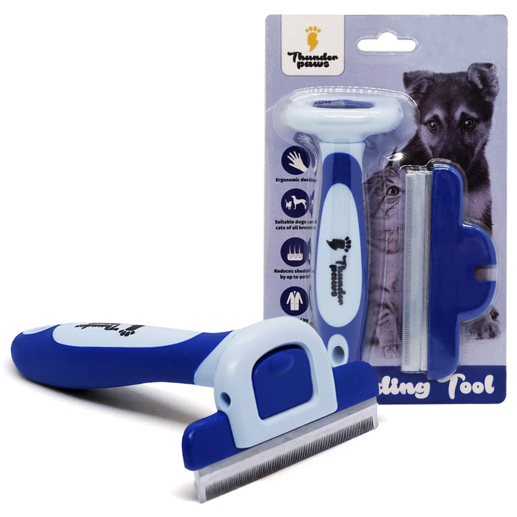 Thunderpaws Best Professional De-Shedding Tool and Pet Grooming Brush, D-Shedz for Breeds of Dogs, Cats with Short or Long Hair, Small, Medium and Large Blue - PawsPlanet Australia