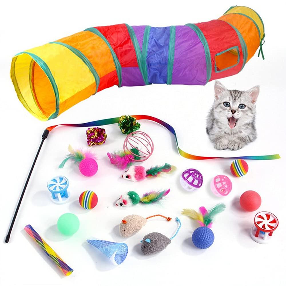 LZSMT Cat Toys Kitten Toy Tunnel Indoor Interactive Cat Toy, 21PCS Cat Stuff Toys Pack Including Crinkle Tunnel Ball Wand Teaser Feather Mouse Assortment kit for Cats Kittens Rabbits Puppies 1 Tunnel - PawsPlanet Australia