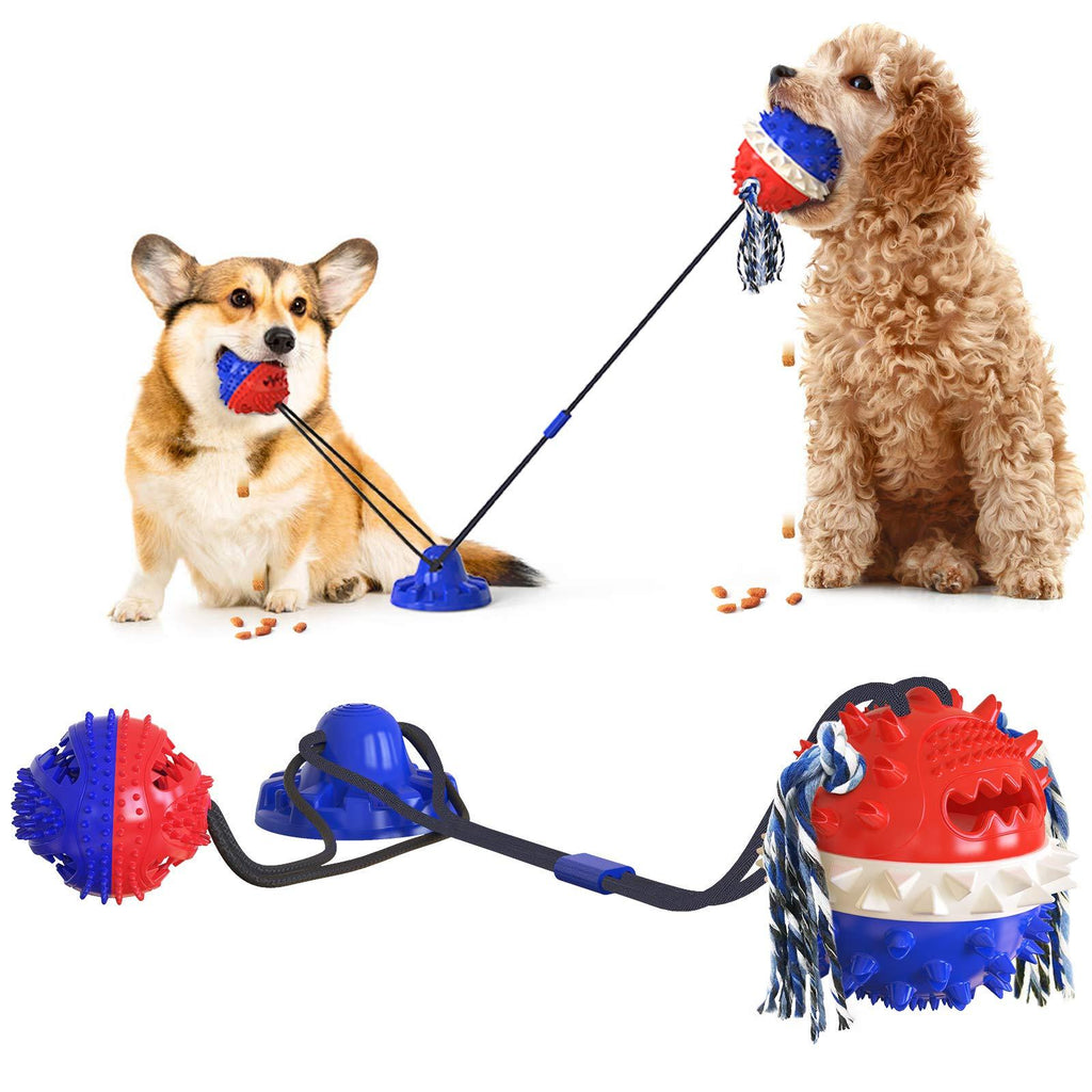 NO Reinforced Sucker Drawstring Ball, Dog Tug-of-War Toy, Aggressive Chewing Dog Toy, Composed of Squeak Leaking Food Ball and Molar Ball, with Smooth Floor Sticker Blue - PawsPlanet Australia