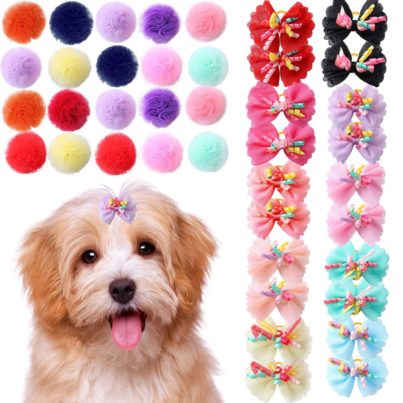 Waydress 40 Pieces Small Dog Bows Dog Hair Accessories with Rubber Bands Dog Topknot Bows Mixed Colors Pet Hair Accessories for Puppy Pet Dog - PawsPlanet Australia