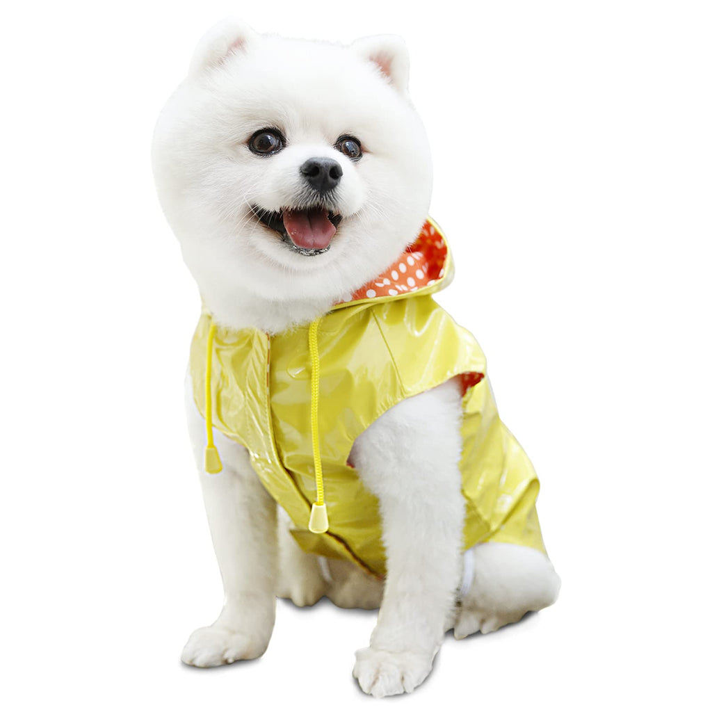 MIZOK Yellow Dog Raincoat Waterproof and Adjustable Dog Rain Jacket Lightweight Hooded Slicker Poncho with Leash Hole for Puppy and Small Dogs S - PawsPlanet Australia