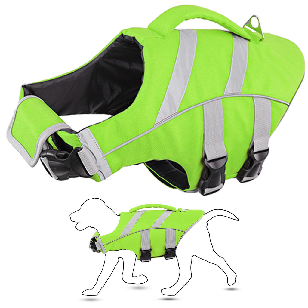 AOFITEE Dog Life Jacket Ripstop Dog Life Vest, Safety Pet Lifesaver Preserver with Reflective Stripes and Rescue Handle, Adjustable Dog Swimming Vest for Small Medium Large Dogs X-Small Green - PawsPlanet Australia