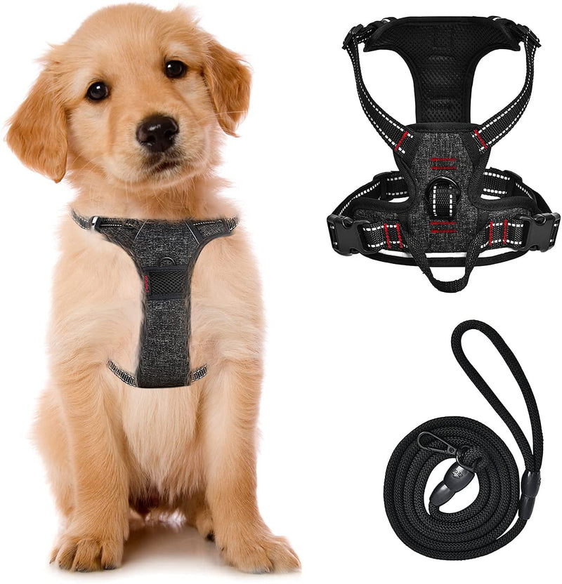 SUPPETS No Pull Dog Harness with Leash Reflective Padded Pet Vest Adjustable Soft Puppy Harness with Easy Control Handle for Dogs and Cats, Black,(XXXS-Size,Neck Girth: 7.5"-8.5",Chest Girth: 9.5") - PawsPlanet Australia