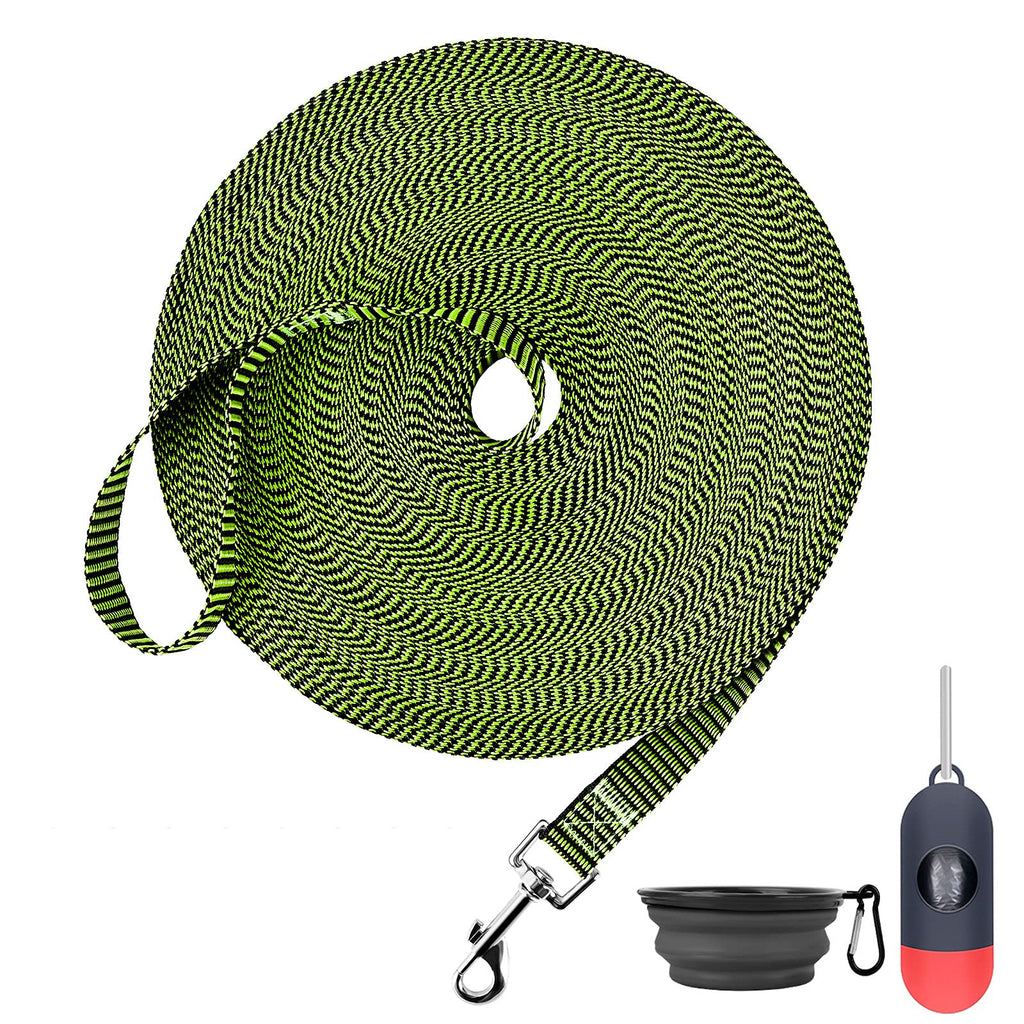 Demigreat Long Leash for Dog Training 20ft 30ft 50ft 100ft - Obedience Recall Training Lead for Large Medium Small Dogs - Great for Training Playing Camping Backyard, with Poop Bags Dispenser&Pet Bowl 20 feet Black_green - PawsPlanet Australia