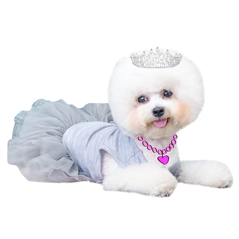 BINGPET Dog Dress with Color Bow Tie, Soft Breathable Puppy Dress Cute Pet Princess Tutu Skirt Outfits, Daily & Party Pet Clothes for Small Medium Dogs, Cats Grey - PawsPlanet Australia