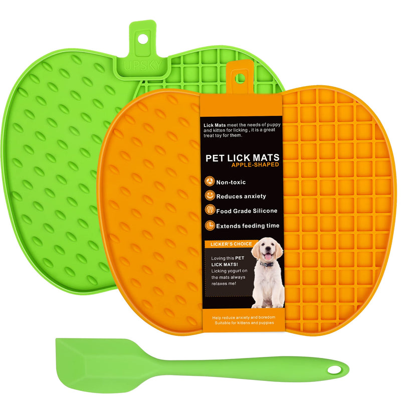 UPSKY Dog Licking Mats 2PCS Pet Lick Pads, Pet Calming Dog Treat Mat, Boredom & Anxiety Reducer, Slow Feeder Food Mat, Dog Cat Training Perfect for Yogurt, Peanut Butter Apple - PawsPlanet Australia