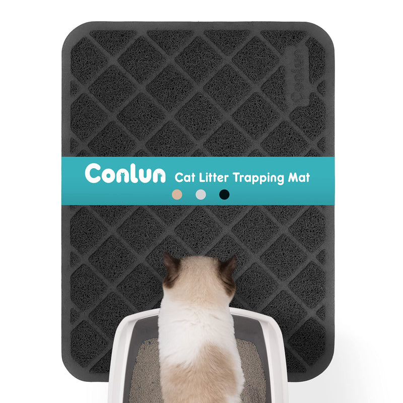 Conlun Cat Litter Mat Litter Trapping Mat, Premium Durable PVC Grid Mesh with Scatter Control, Non-Slip, Less Waste Cat Litter Box Mat, Soft on Kitty’s Paws, Urine Waterproof, Washable Easy Clean Small (24" x 17") Black - PawsPlanet Australia