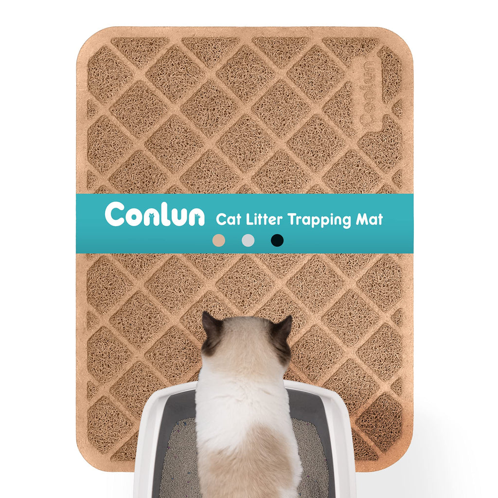 Conlun Cat Litter Mat Litter Trapping Mat, Premium Durable PVC Grid Mesh with Scatter Control, Non-Slip, Less Waste Cat Litter Box Mat, Soft on Kitty’s Paws, Urine Waterproof, Washable Easy Clean Small (24" x 17") Brown - PawsPlanet Australia