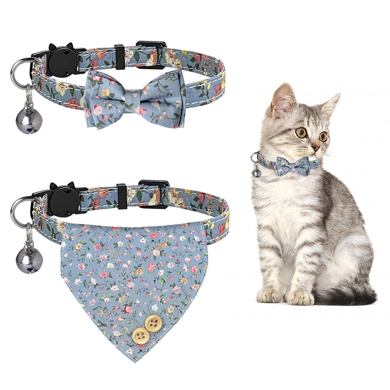 ideapro Bow Tie Cat Collar Bandana, 2 Pack Breakaway Cat Collar with Removable Bow Tie Bandana, Kitten Collar with Bells, Cute Flower Pattern Pet Bandana Collar for Cat Puppy Floral - PawsPlanet Australia