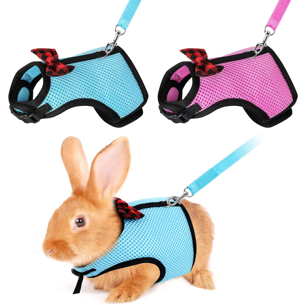 YUEPET 2 Pieces Rabbit Harness and Leash Adjustable Soft Leash No Pull Comfortable Vest Breathable Mesh Harness for Bunny Rabbits Walking Small(Pack of 2) - PawsPlanet Australia