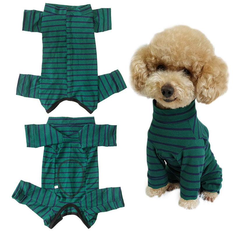 Kukaster Pet Dog’s Recovery Suit Post Surgery Shirt for Puppy, Full Coverage Dog's Bodysuit Wound Protective Surgical Clothes for Small and Medium Pets XS green black stripe - PawsPlanet Australia