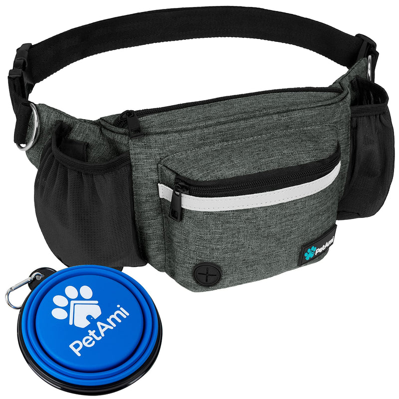 PetAmi Dog Fanny Pack, Treat Pouch for Dog Walking, Training, Built in Poop Bag Dispenser, Water Bottle Holder, Collapsible Bowl, Pet Treat Waist Belt for Hiking, Running, Kibbles Charcoal - PawsPlanet Australia