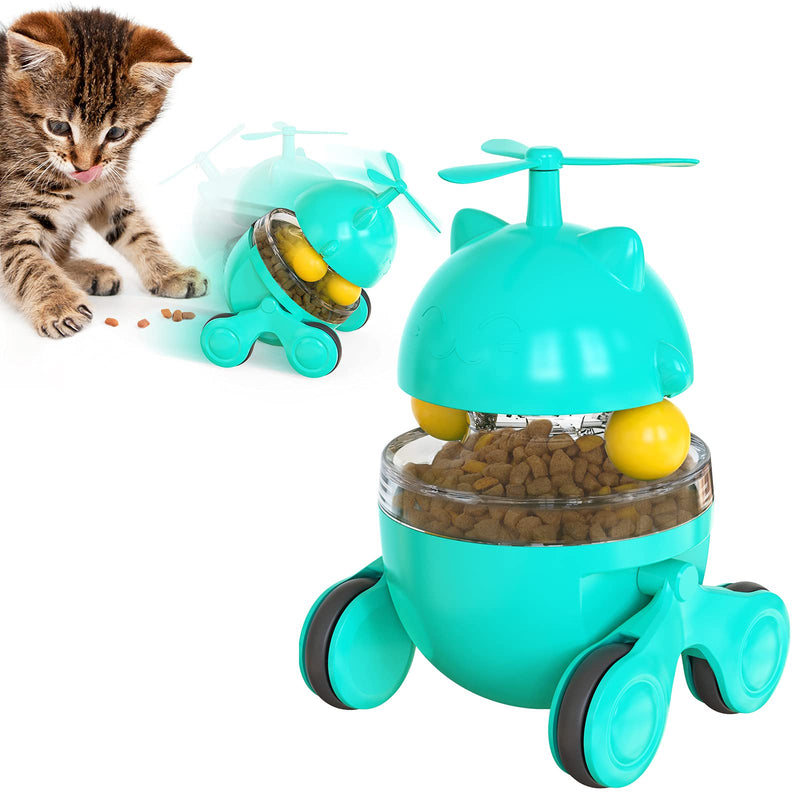 Cat Slow Feeder Toy, Pet Dry Food Dispenser Treat Ball Toy, Treat Boredom Dispensing Anxiety IQ Fun Exercise Puzzle Kitten Turntable Toy for Indoor Kitty Blue-1 - PawsPlanet Australia