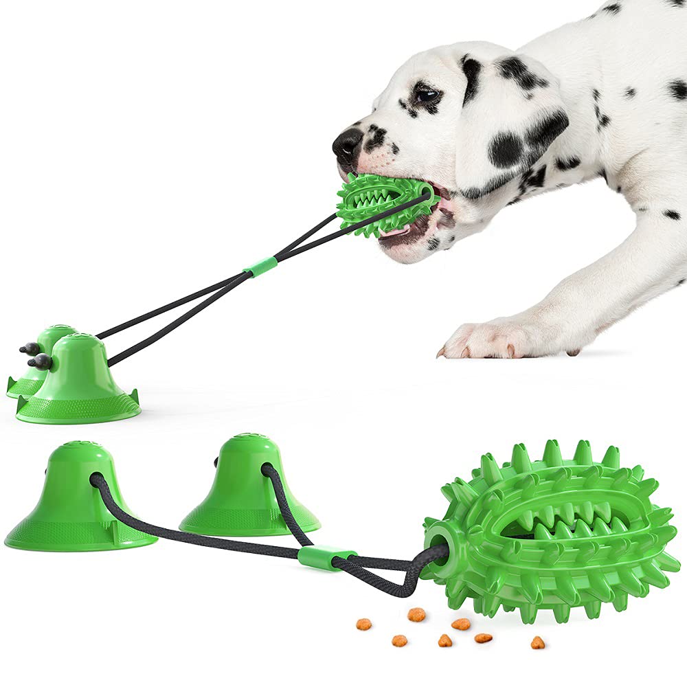 Hallwayee Dog Double Suction Cups Chew Toys Indoor Powerful Tether Ball with Elastic Rope Toy Dog Food Dispensing Toys Molar Bite Squeaky Toys Water Floating Ball Toys Green Cactus - PawsPlanet Australia