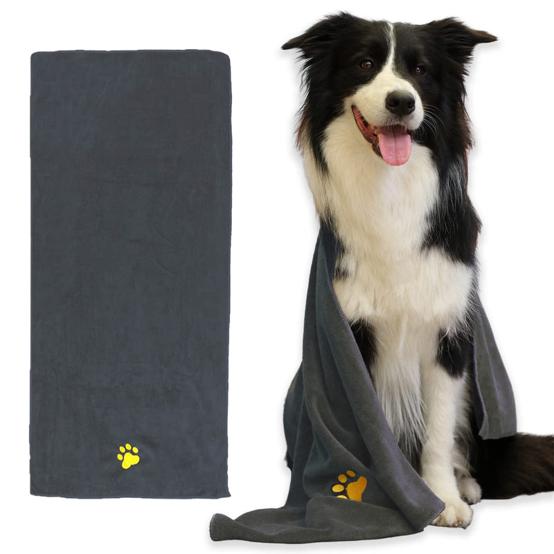 Dog Towel Pet Towel Super Absorbent Paw Pattern Soft Quick-Drying Suitable for Dog Bathing Grooming Travel Beach Large Size Dark Grey 39.37 x19.69in - PawsPlanet Australia