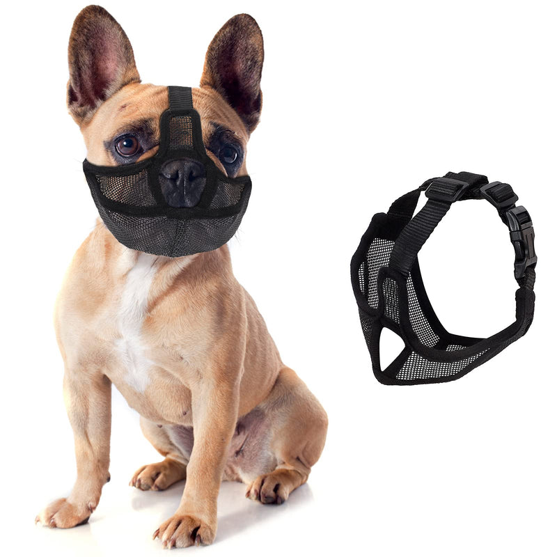 Fuzilin Short Snout Dog Muzzle,Adjustable Bulldog Mask Breathable Mesh Dogs Muzzles,Anti Biting Barking and Licking Chewing,Training Dog Mask for Bull Dogs,Pugs,Shar-Pei,Chihuahua Dogs S(Neck: 11.02-14.17in/Face:7.9-9.4in) Black - PawsPlanet Australia