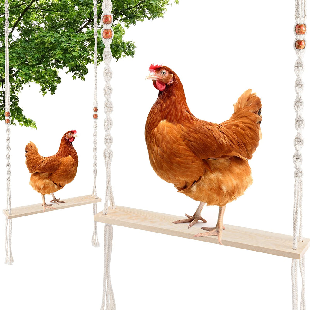 2 Pcs Chicken Swing Toy- Bohemian Natural Wood Chicken Stand Perch Hand-Woven Chicken Ladder with Beads Bird Swing Toy for Big Poultry Chicken Duck Bird Parrot Pet Entertainment - PawsPlanet Australia